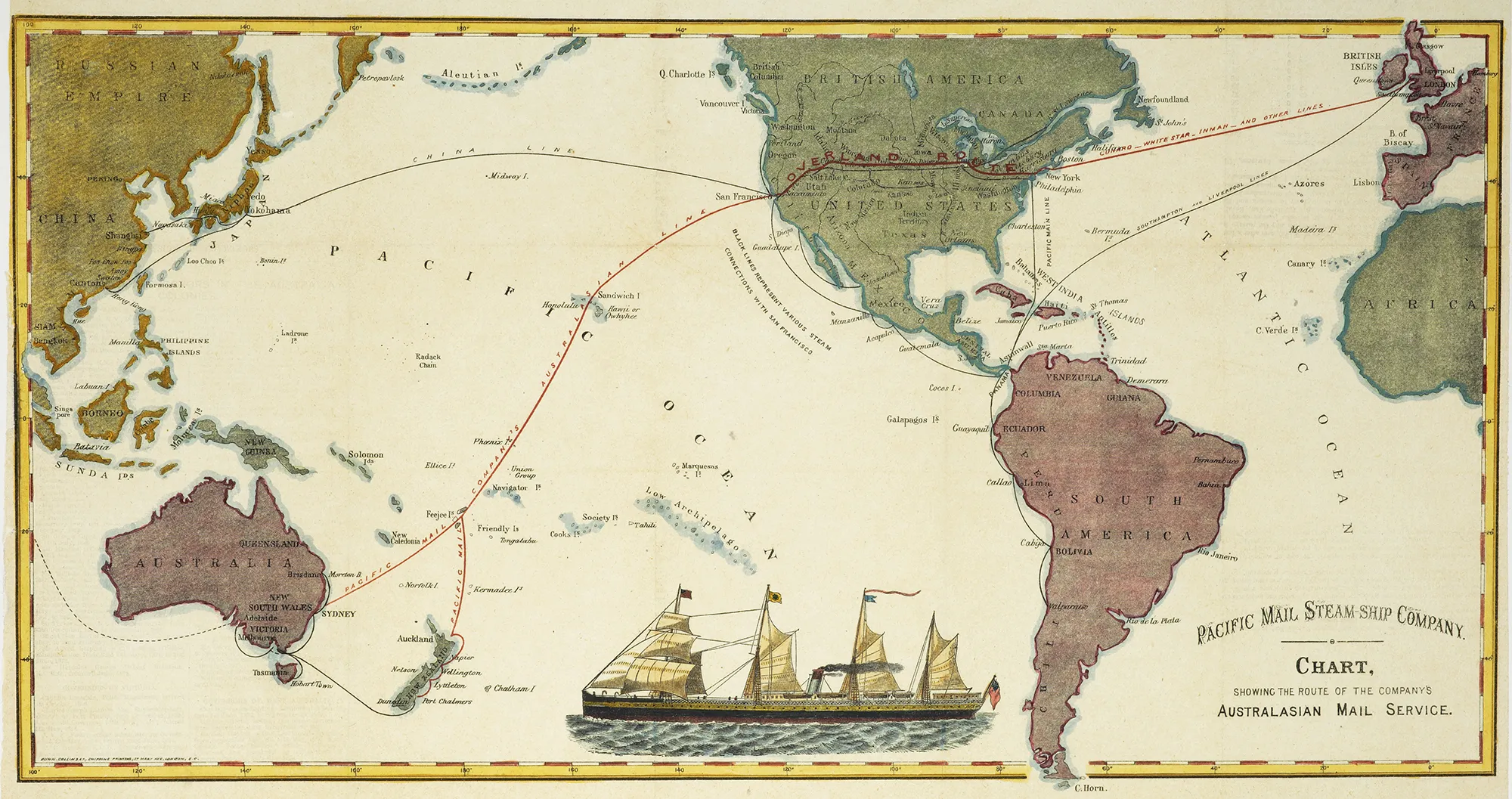 Pacific Mail Steamship Company chart of the Australasian mail service