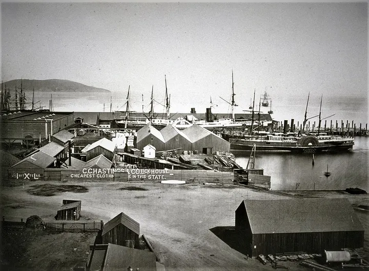 Pacific Mail dock viewed east from Rincon Hill