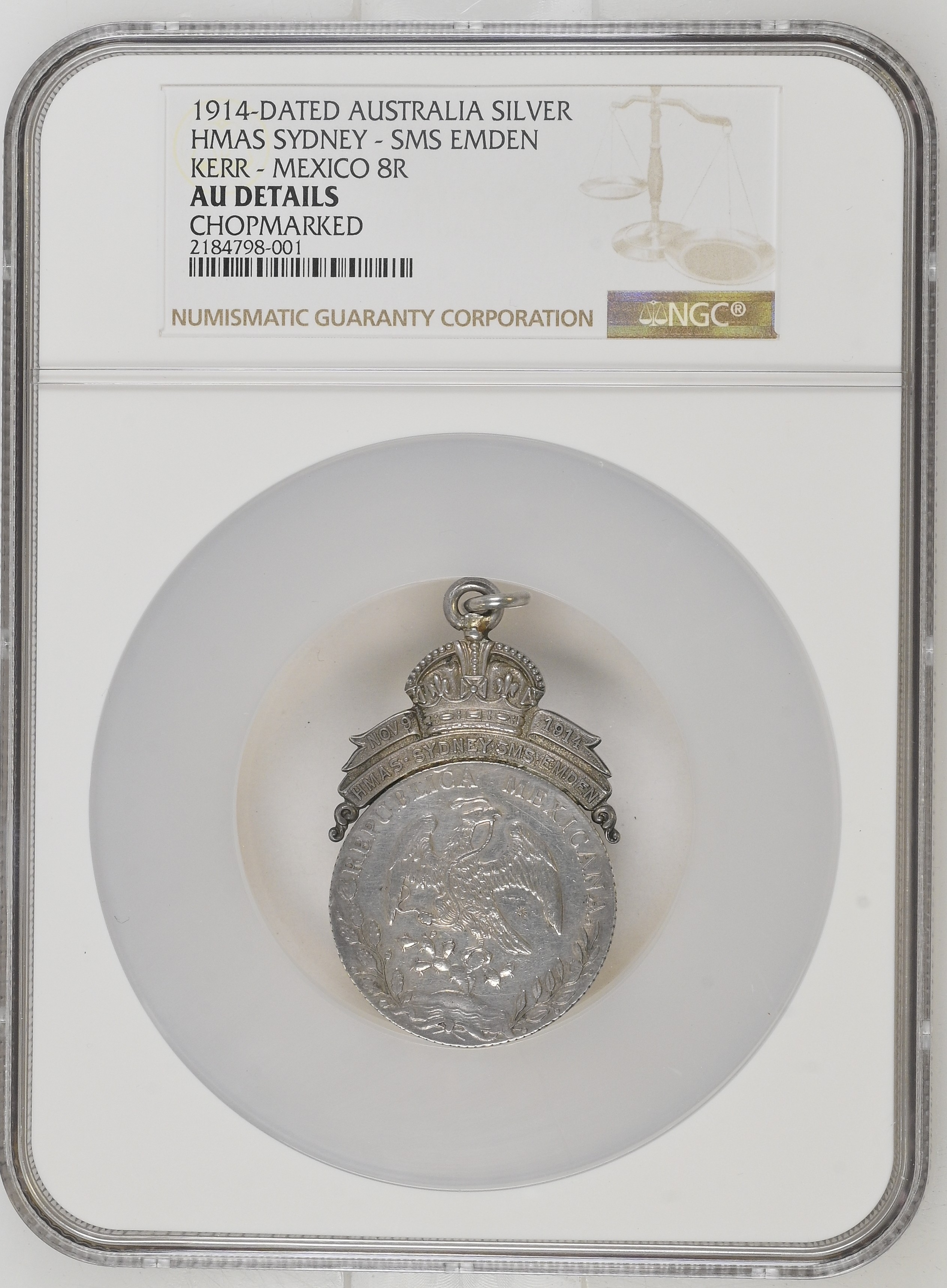 NGC holder showing the obverse of Kerr Sydney-Emden medal 2184798-001