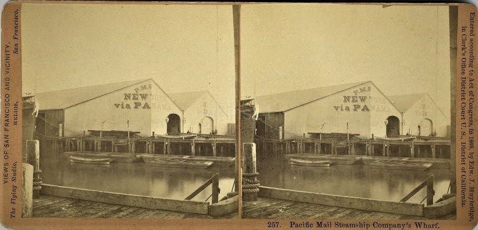 Period stereoview of the Pacific Mail Steamship Company wharf