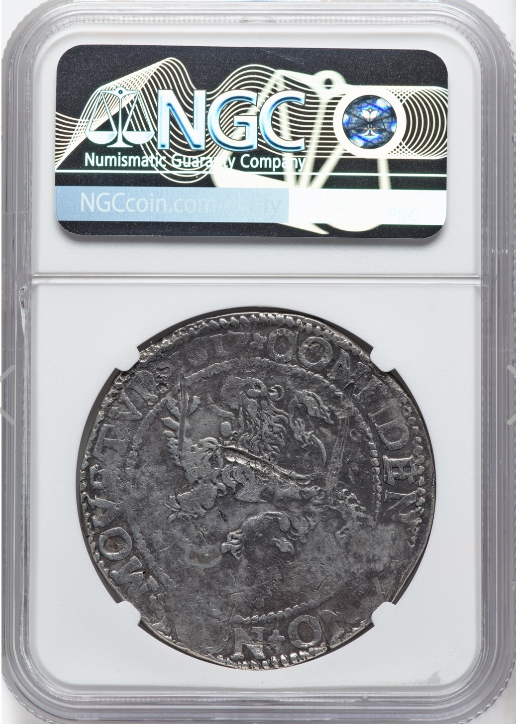 Reverse of the 1617 Utrecht Lion Daalder showing the crowned lion rampant