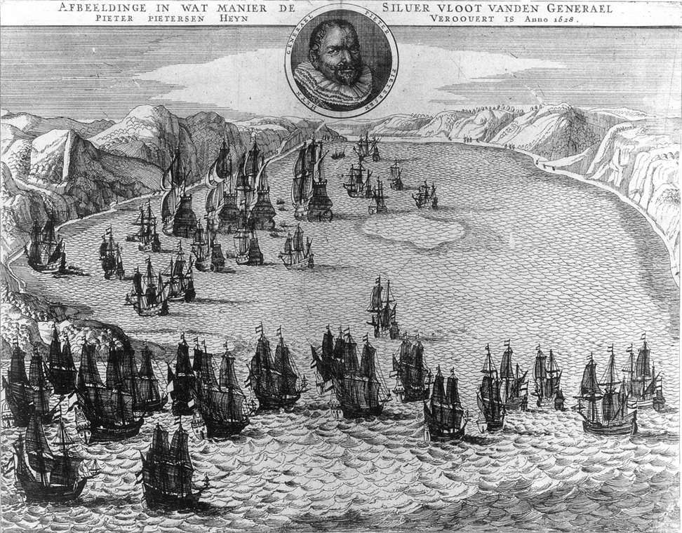 Period engraving showing how General Piet Pietersen Heyn captured the Spanish silver fleet in 1628