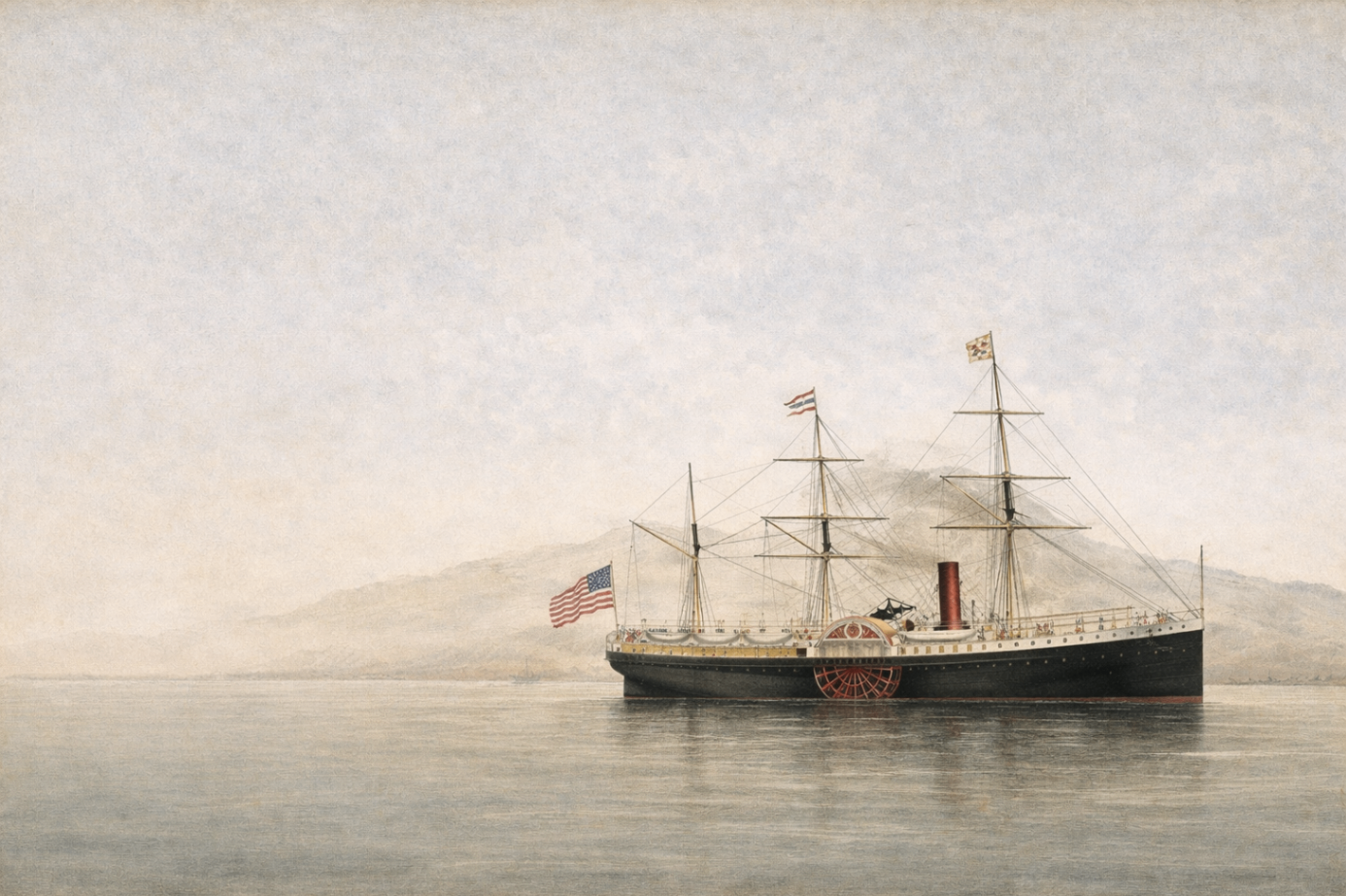 AI-generated minimalist sepia composition of the SS Japan