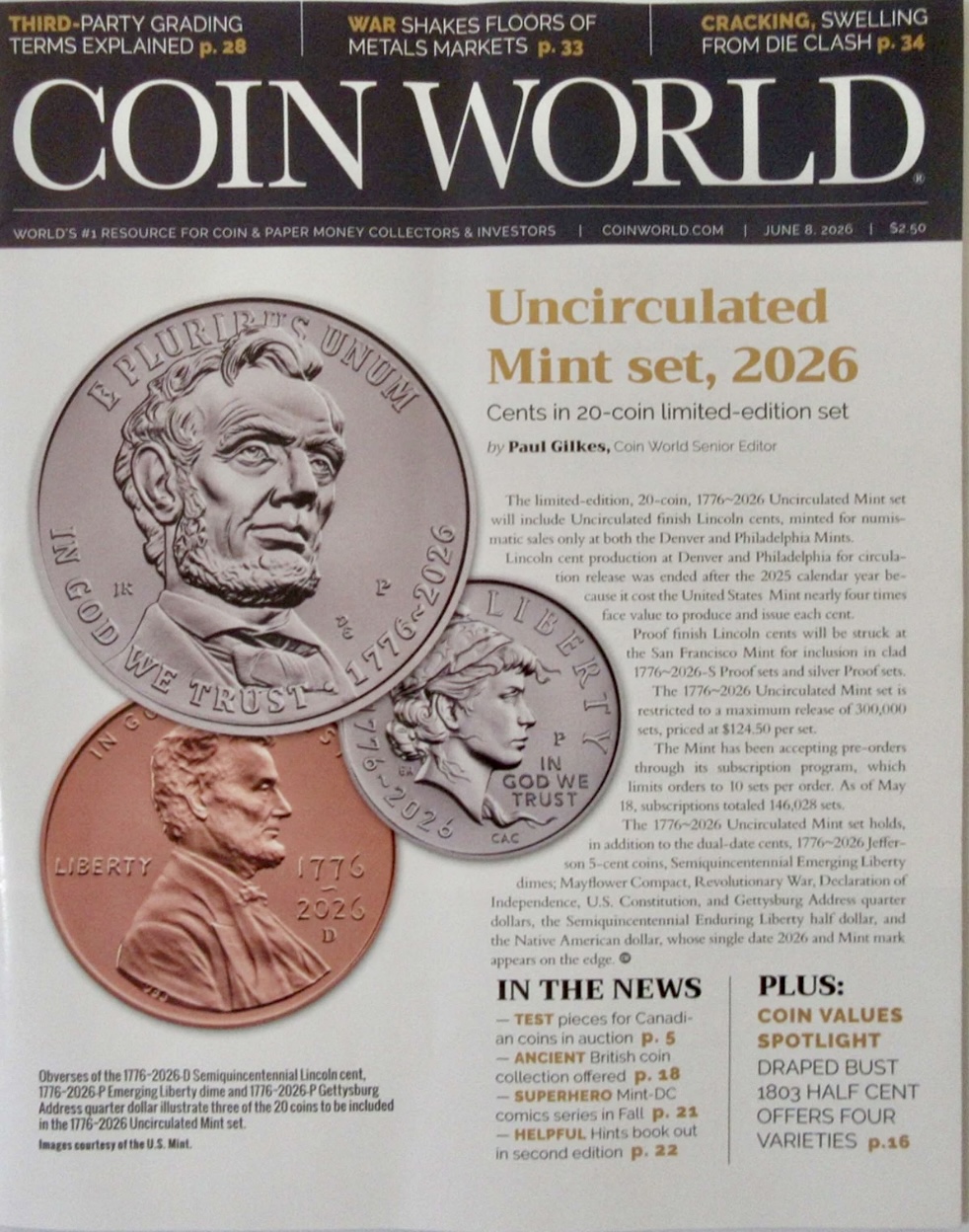 Coin World magazine cover, June 8, 2026 issue